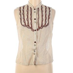 Cache sleeveless silk metallic Bibbed button front blouse medium